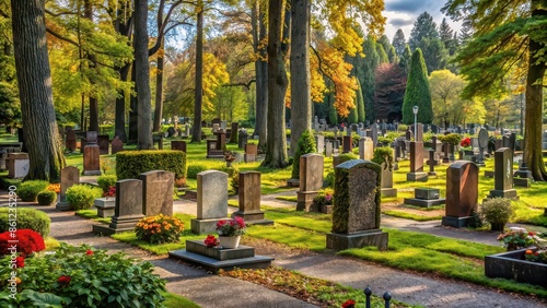 Gravestones at the Hietaniemi cemetery in Helsinki, Finland , cemetery, tombstones, memorial, resting place
