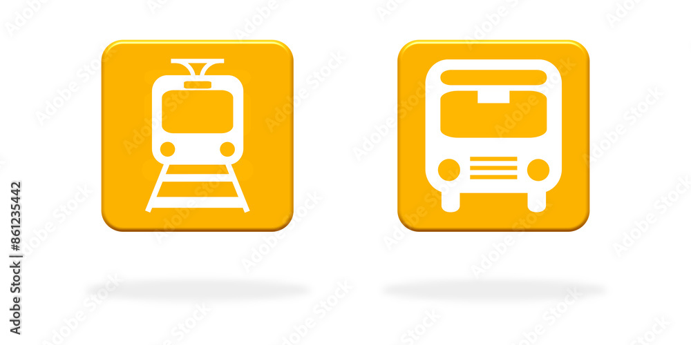 Zug und Bus - Zwei Buttons mit oranger Farbe Zug und Bus - Zwei Buttons mit oranger Farbe