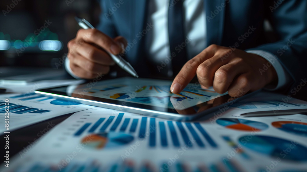 Businessman examines data to understand current economic trends Businessman examines data to understand current economic trends