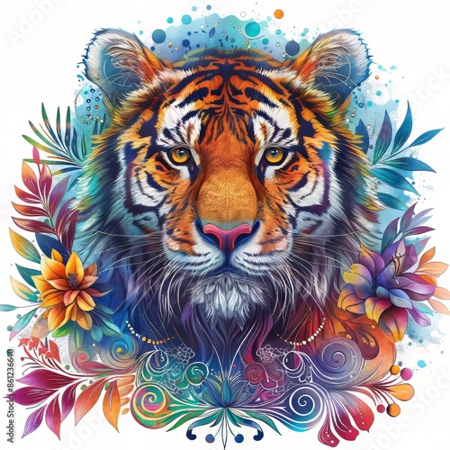 Symmetrical Tiger Mandala With Flowers