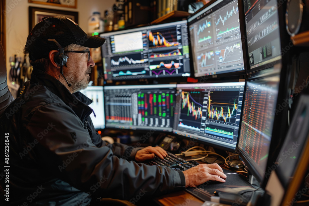 trader at his workplace analyzes courses on charts trader at his workplace analyzes courses on charts
