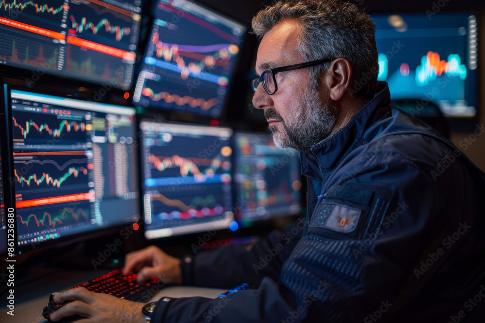 trader at his workplace analyzes courses on charts trader at his workplace analyzes courses on charts