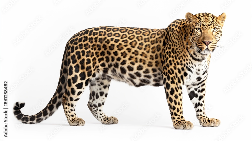 Obraz premium leopard isolated on white background. Leopard lying and waiting for something. Wild leopard.
