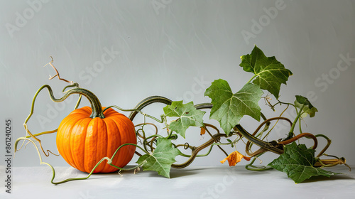 Pumpkin leaves vine plant stem and tendrils