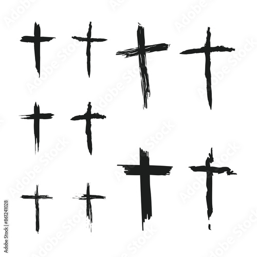 Grunge Sketch Cross Vector Set