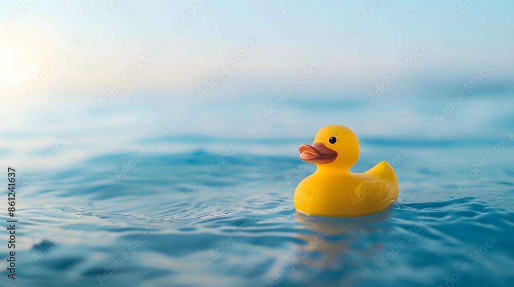 A yellow Rubber duck floating on ripple water surface, summertime concept, copy space. A yellow Rubber duck floating on ripple water surface, summertime concept, copy space.