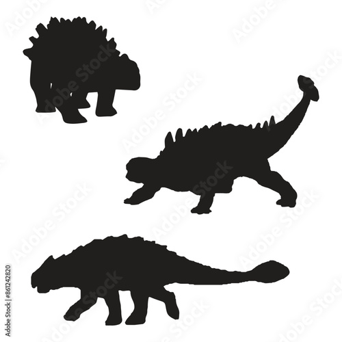 Ankylosaurus Dinosaur Silhouette Vector Illustration Set