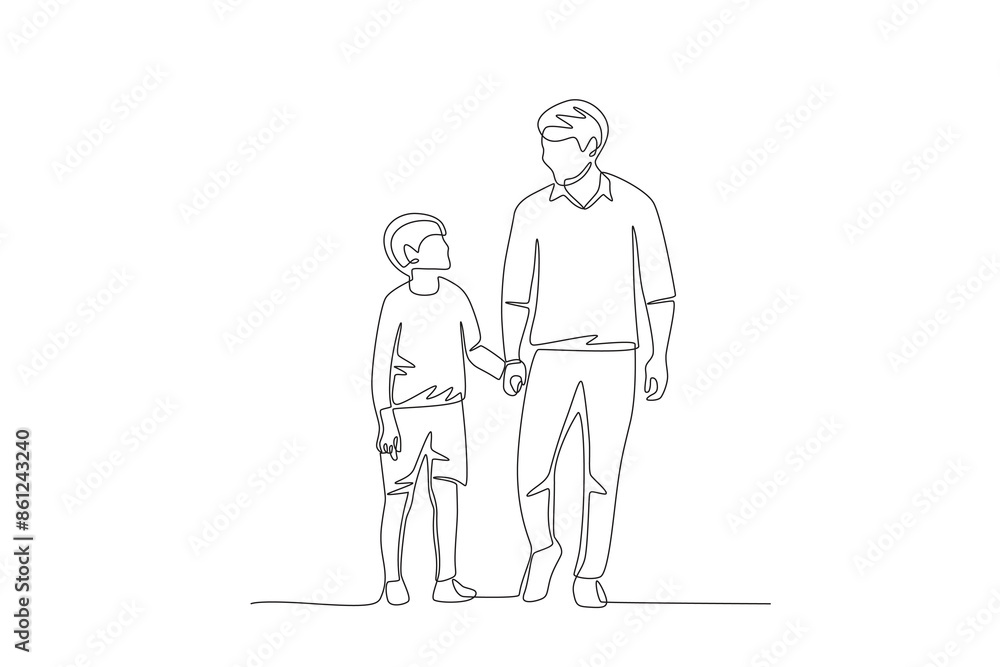 Father and son looking at each other. Father's day concept one-line drawing Father and son looking at each other. Father's day concept one-line drawing