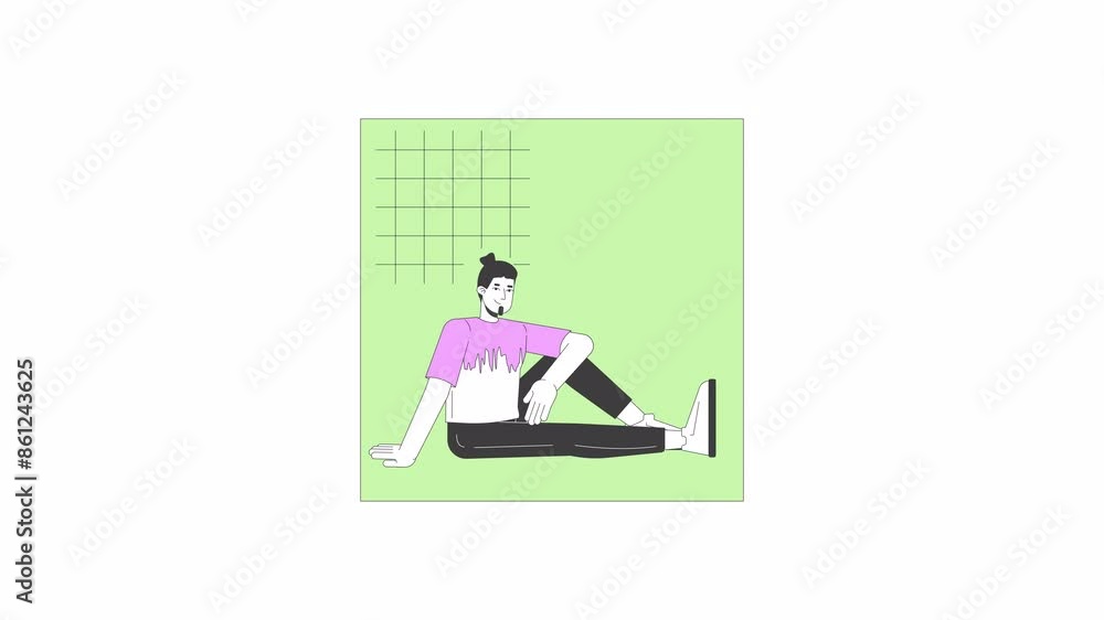Relaxed european man sitting on floor line 2D character animation. Chilling out flat color cartoon 4K video, alpha channel. Caucasian guy resting alone animated person on white background Relaxed european man sitting on floor line 2D character animation. Chilling out flat color cartoon 4K video, alpha channel. Caucasian guy resting alone animated person on white background