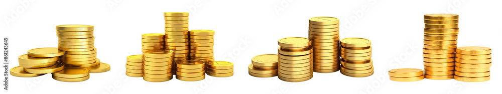 Golden coin stack png cut out element set Golden coin stack png cut out element set