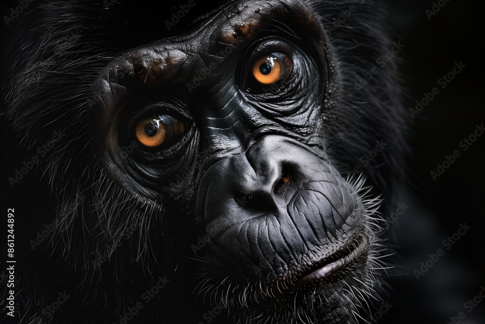 Close-up of a gorilla with expressive eyes and detailed facial features creating a powerful and emotional wildlife portrait Close-up of a gorilla with expressive eyes and detailed facial features creating a powerful and emotional wildlife portrait