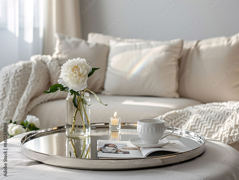 Elegant Coffee Table with Peony and Candle Elegant Coffee Table with Peony and Candle