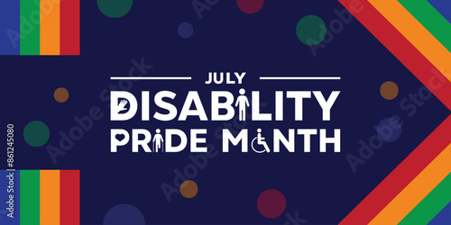 Disability Pride Month. Great for cards, banners, posters, social media and more. Dark blue background.  