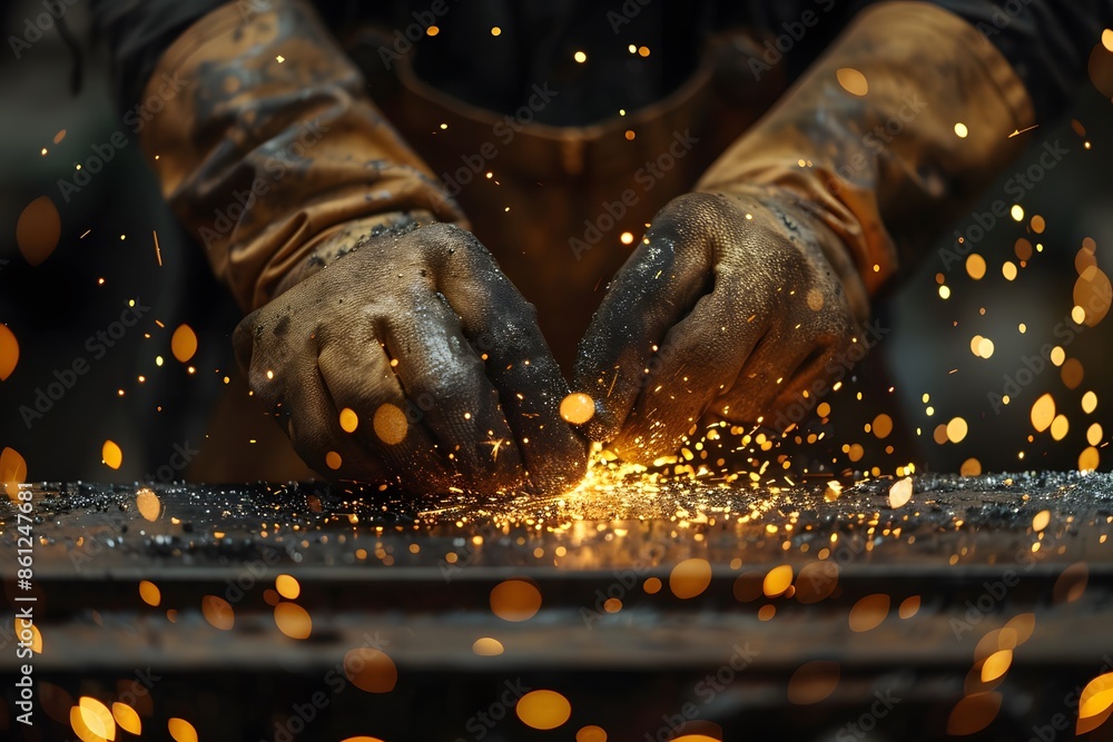 Person cutting metal with sparks Person cutting metal with sparks