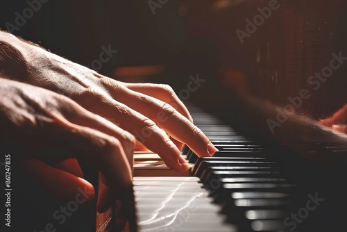 Person playing piano with hands photo