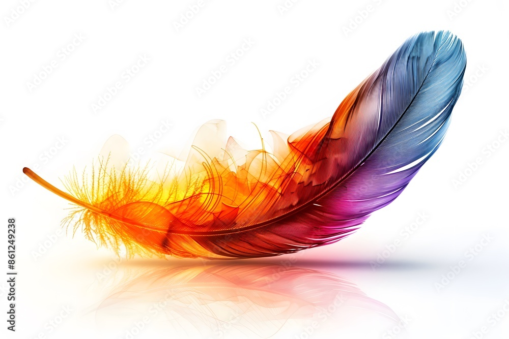 Colorful tail feather from ara parrot on white background Colorful tail feather from ara parrot on white background