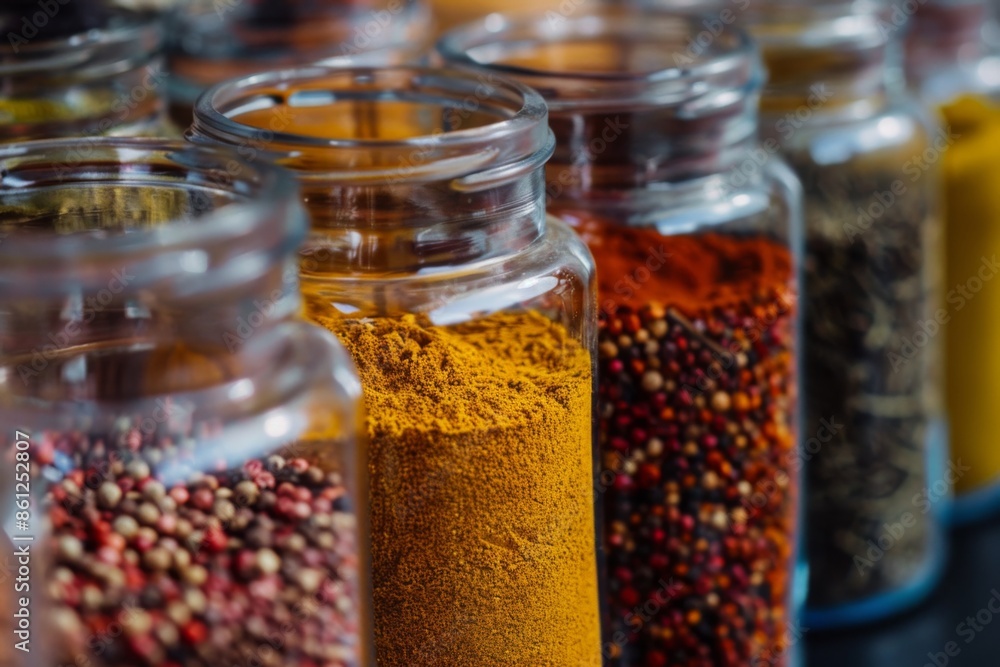 colorful spices in glass jars colorful spices in glass jars