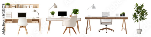 Office furniture png element set on transparent background