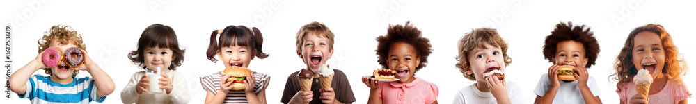 Kid eating food png element set on transparent background Kid eating food png element set on transparent background