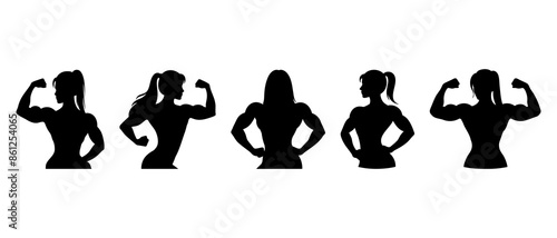 Female bodybuilder silhouette black filled vector Illustration icon. 