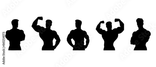 Male bodybuilder silhouette black filled Illustration icon. Man standing physical workout vector.