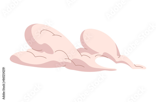 Silhouettes of fluffy clouds in the sky. Comic trace of cigarette smoke with curved shape. Abstract stream of fume puff, flow of vapor in air. Flat isolated vector illustration on white background