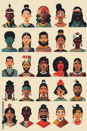 Diverse Set of Colorful and Expressive Avatar Icons Representing People of Various Ethnicities and Styles