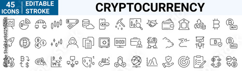Cryptocurrency economy web icons collection. Blockchain package. Bitcoin, NFT, Vector illustration. Outline icon. Editable stroke.