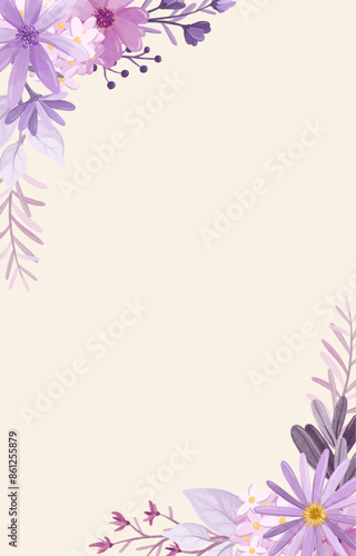 watercolor purple flower frame set