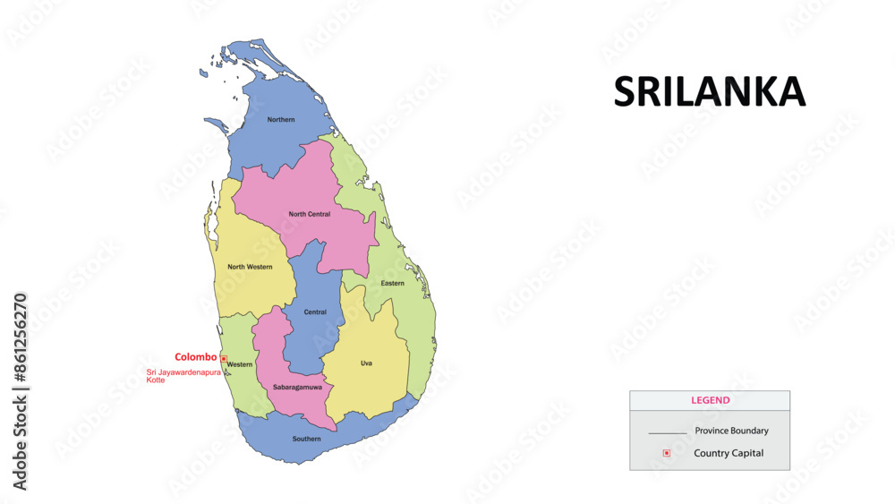 Sri Lanka Map. State and union territories of Sri Lanka with neighbouring countries. Political