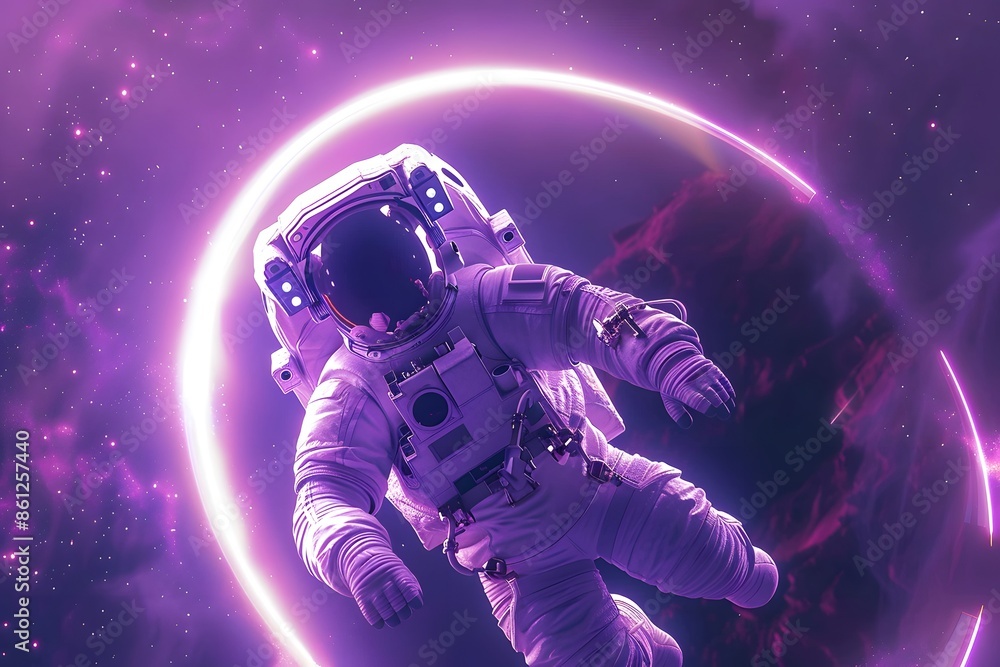 Space astronaut with purple light and stars Space astronaut with purple light and stars