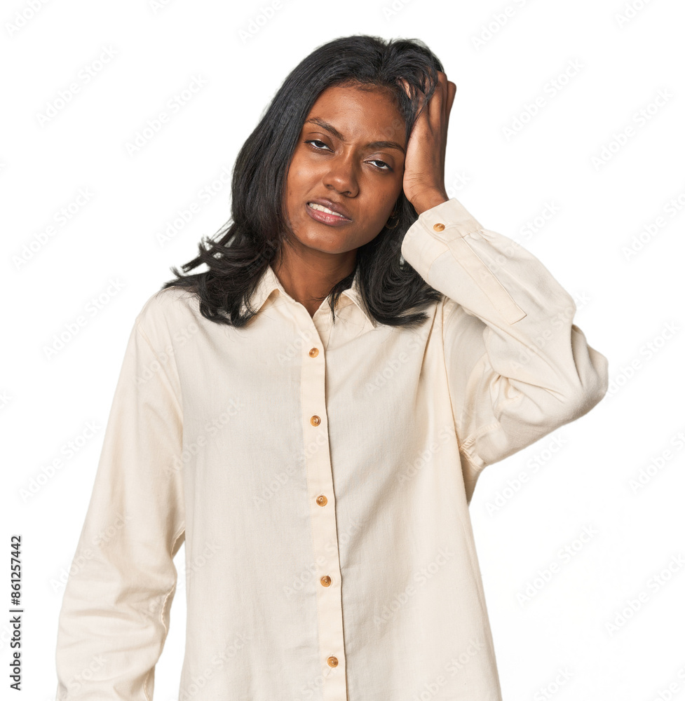 Portrait of a young Indian woman tired and very sleepy keeping hand on head. Portrait of a young Indian woman tired and very sleepy keeping hand on head.