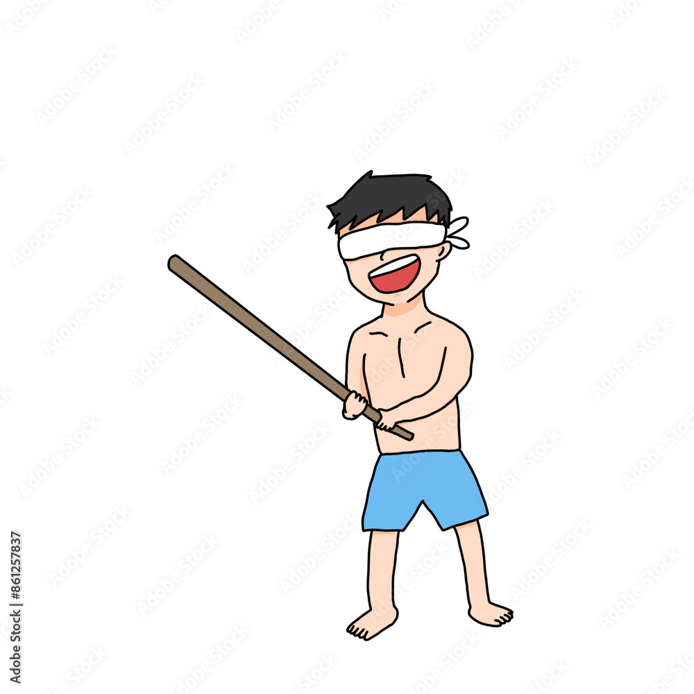 スイカ割りをする男の子(スイカ無) スイカ割りをする男の子(スイカ無)