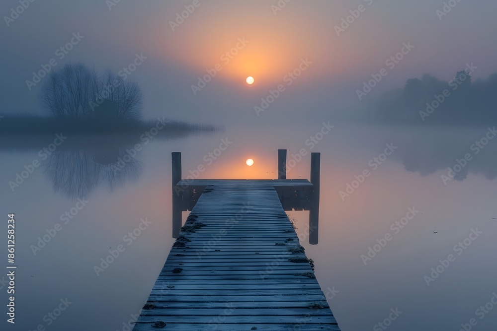 Naklejka premium Dock fog sun set