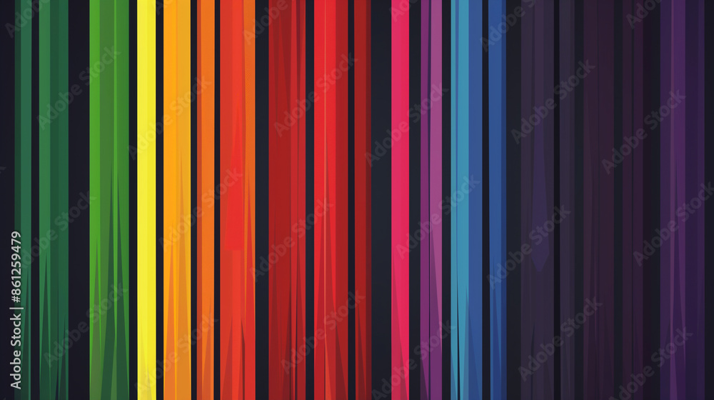 Obraz premium A vertical rainbow stripe on a black background, represents the pride flag of an AI company's brand and identity. The colors represent diversity in technology and creativity. It is used as branding 