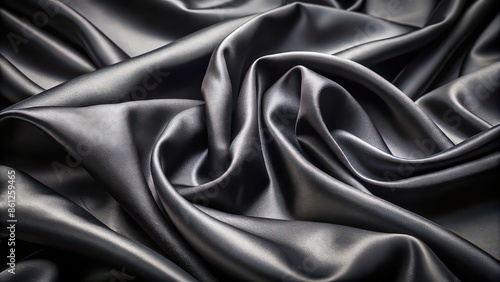 Smooth black satin fabric with soft creases and highlights on a dark background, elegant, flowing, luxurious, elegant, silk