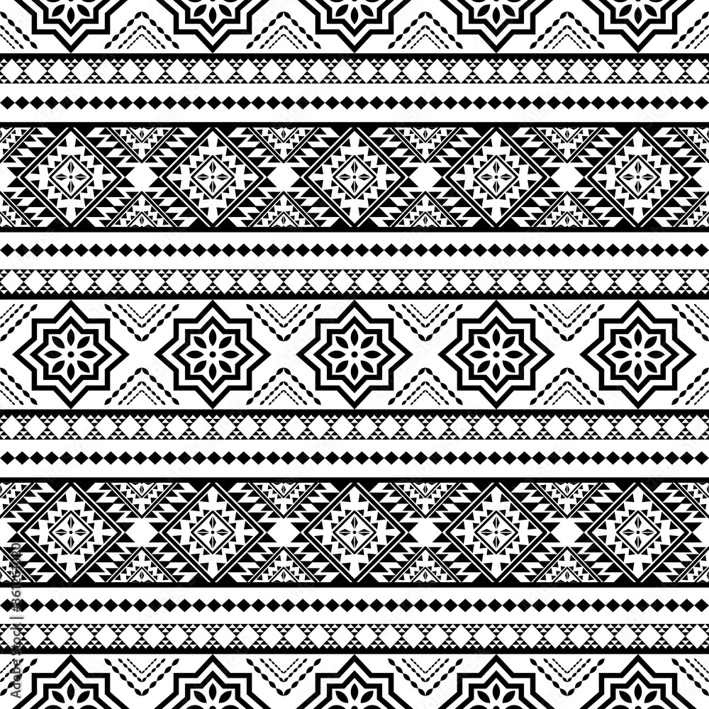 Ancient echoes Aztec geometric seamless patterns southwest Navajo Native American tribal ethnic black and white for textile printing Ancient echoes Aztec geometric seamless patterns southwest Navajo Native American tribal ethnic black and white for textile printing