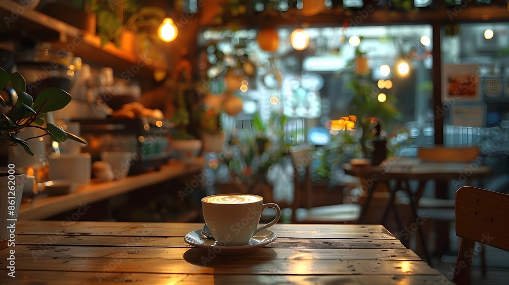 Cozy Caf Table With Warm Lighting Ready for Product Display Cozy Caf Table With Warm Lighting Ready for Product Display