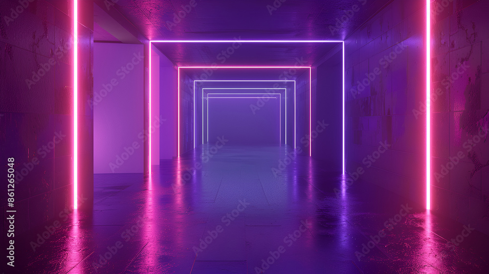 Empty square tunnel with pink neon light, Futuristic Sci Fi ,virtual reality, cyber futuristic sci fi and exhibition background, 3D rendering of a futuristic corridor illuminated with pink and purple
Empty square tunnel with pink neon light, Futuristic Sci Fi ,virtual reality, cyber futuristic sci fi and exhibition background, 3D rendering of a futuristic corridor illuminated with pink and purple
