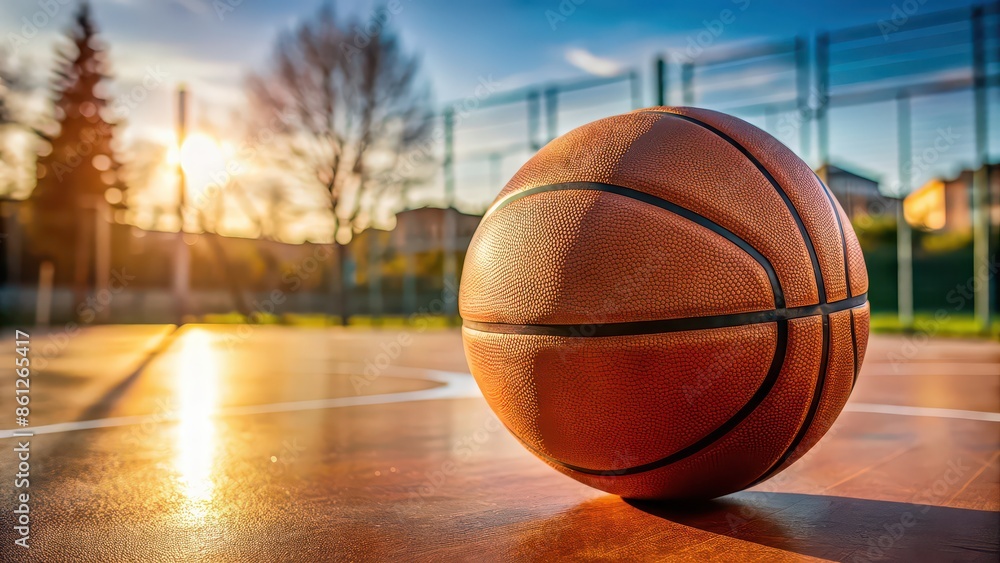 A close-up shot of a basketball resting on the basketball court, basketball, sports, court, competition, game, sphere, round A close-up shot of a basketball resting on the basketball court, basketball, sports, court, competition, game, sphere, round