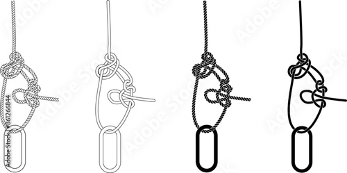 Trucker's hitch rope Knot icon set