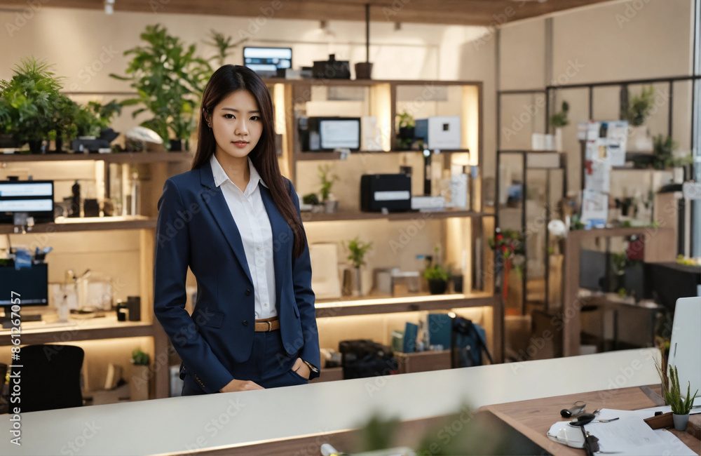 woman in a shop, Happy young entrepreneur speaking on smartphone at modern office workplace woman in a shop, Happy young entrepreneur speaking on smartphone at modern office workplace