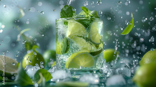 An eye-catching product poster for a lime tonic drink product in glass