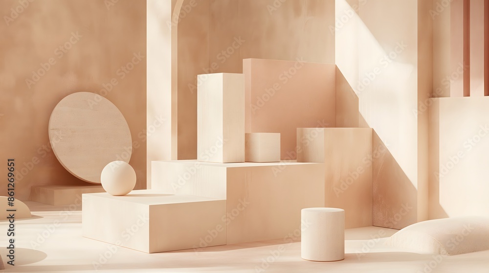 6. Form an arrangement of geometric shapes in muted beige tones, intersecting and overlapping to create a visually compelling backdrop for brand identity and product display. Clipping path of each 6. Form an arrangement of geometric shapes in muted beige tones, intersecting and overlapping to create a visually compelling backdrop for brand identity and product display. Clipping path of each