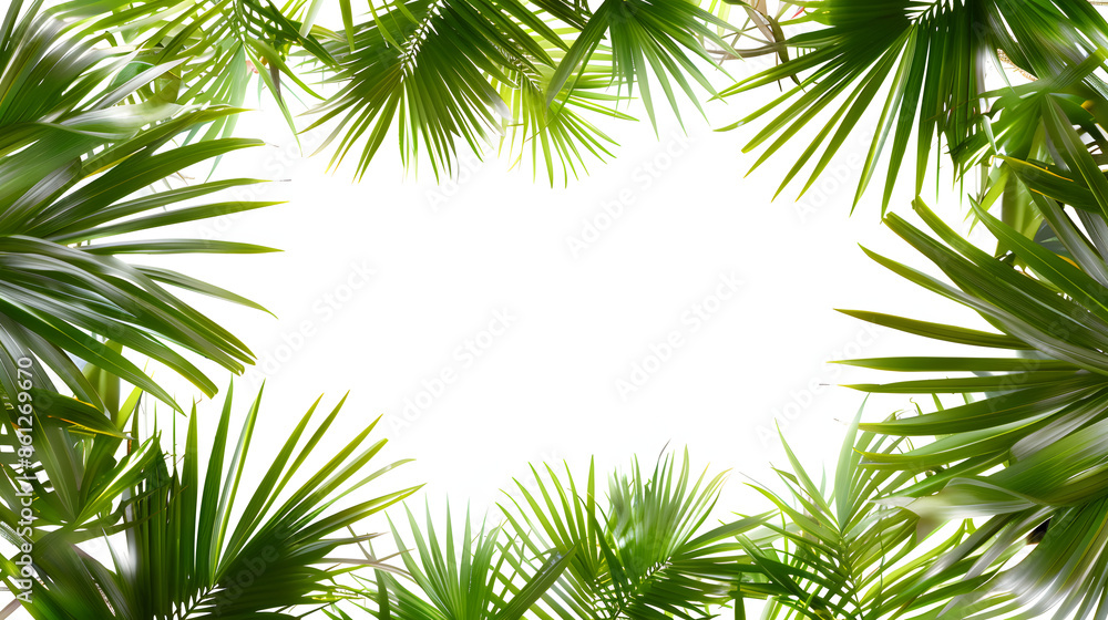Palm leaves, monstera corner on isolated white background Palm leaves, monstera corner on isolated white background