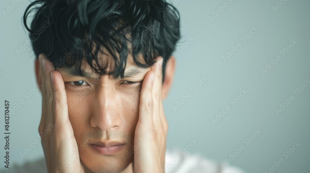 Portrait of Stressed Young Asian Man in Natural Light for Mental Health Awareness Campaigns Portrait of Stressed Young Asian Man in Natural Light for Mental Health Awareness Campaigns