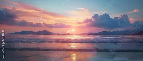 pink ocean sunset scene central vietnam photo