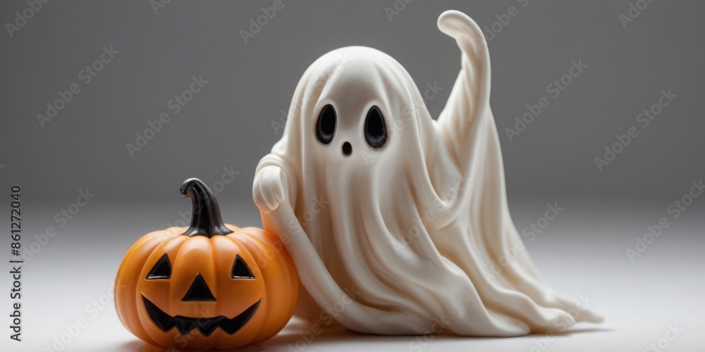 Halloween ghost statue decorated with Halloween ornaments on a white background Halloween ghost statue decorated with Halloween ornaments on a white background