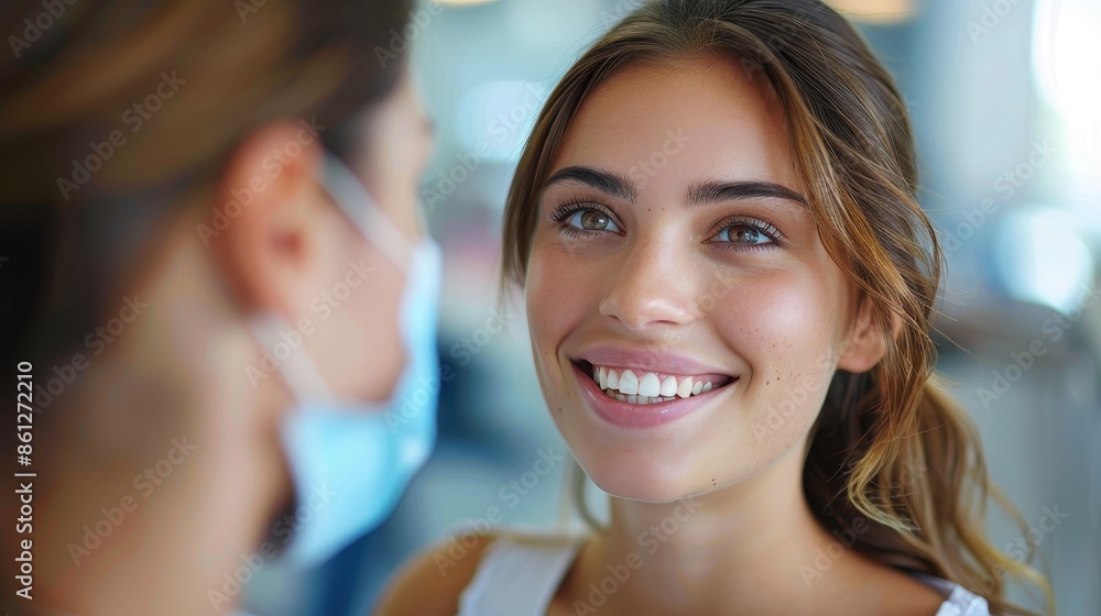 A woman with a glowing smile engages with her dentist in a well-lit clinic setting, reflecting a cheerful atmosphere and the importance of regular dental check-ups. A woman with a glowing smile engages with her dentist in a well-lit clinic setting, reflecting a cheerful atmosphere and the importance of regular dental check-ups.