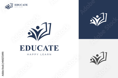 education academy logo icon design. people with book graphic ideas for education school vector logo illustration
